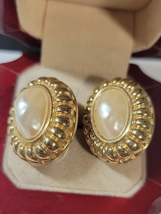 Givenchy Jewelry - Vintage Givenchy Classic Gold-Tone Pearl Cabochon Earrings